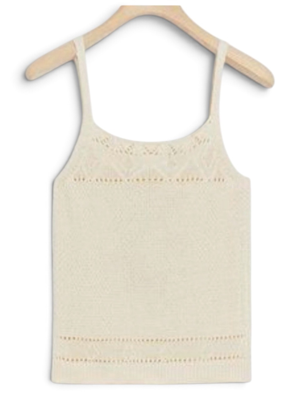 Anthropologie Cream Knit Lace-Trim cotton Camisole Tank Top.